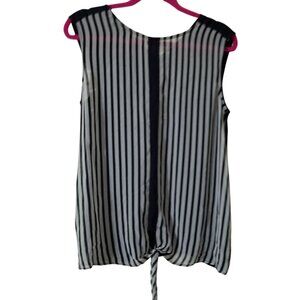 Outback Red Womens Sleeveless Striped Navy/Black Blouse With Tie Detail Size M